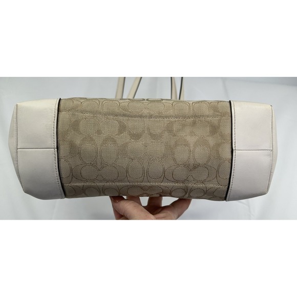 COACH Tote Purse F29958 Signature Canvas Leather Beige White Zipper Shoulder - Picture 5 of 16